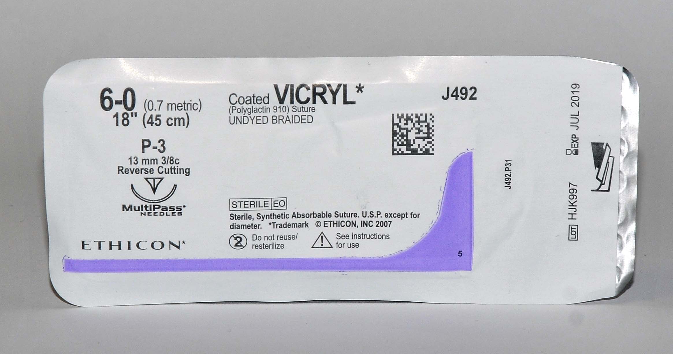 Ethicon 6-0 Coated VICRYL J492 Undyed Braided Reverse Cutting Suture x7Pcs