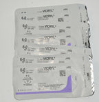 (x7 Pcs) Ethicon 6-0 Coated VICRYL J492 Undyed Braided Reverse Cutting Suture
