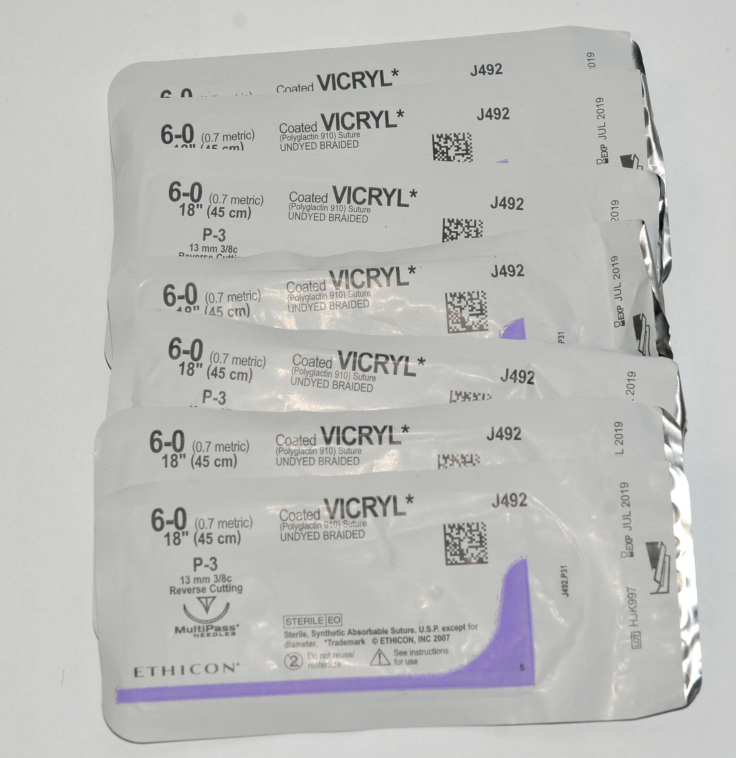 Ethicon 6-0 Coated VICRYL J492 Undyed Braided Reverse Cutting Suture x7Pcs