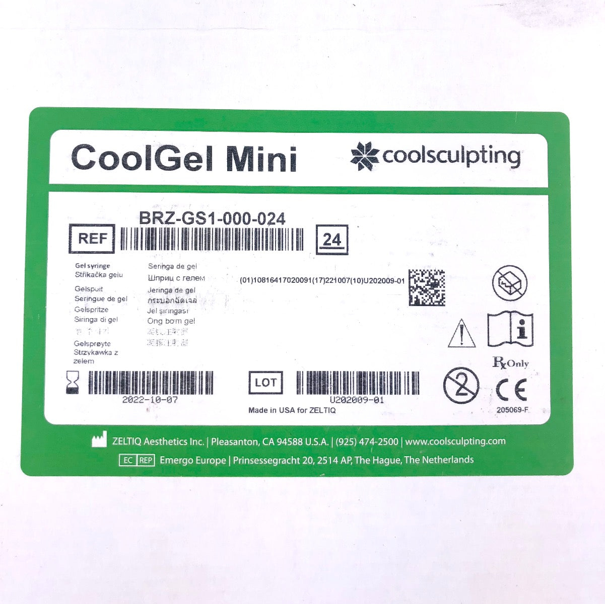 Zeltiq CoolSculpting CoolGel Mini BRZ-GS1-000-024 24pk EXP 2022-10