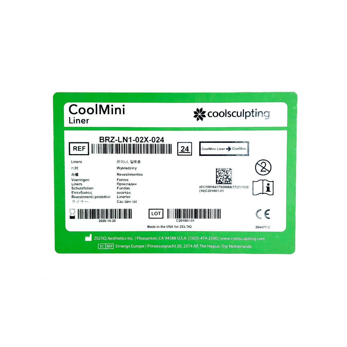 Zeltiq CoolSculpting CoolMini Liner BRZ-LN1-02X-024 Exp. 10/20/20 - 24 Pack