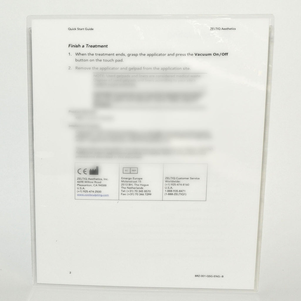 Zeltiq CoolSculpting Quick Start Treatment Guide BRZ-001-QSG-ENG-B