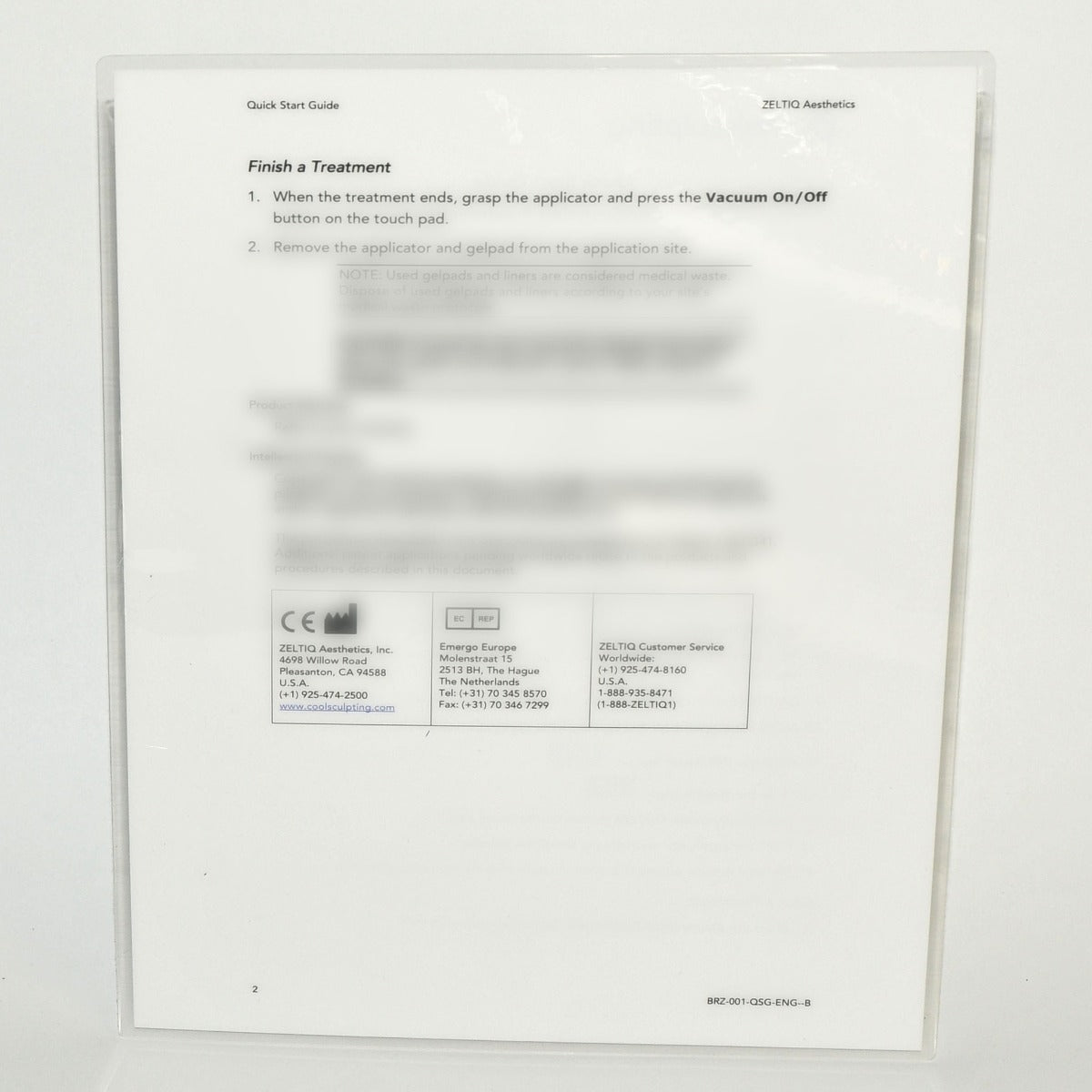 Zeltiq CoolSculpting Quick Start Treatment Guide BRZ-001-QSG-ENG-B