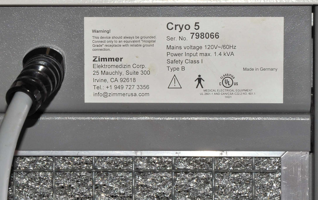 Zimmer Cryo5 CHILLER Skin Cooling Epidermal SmartCool Cryo 5 Laser Syner-Cool