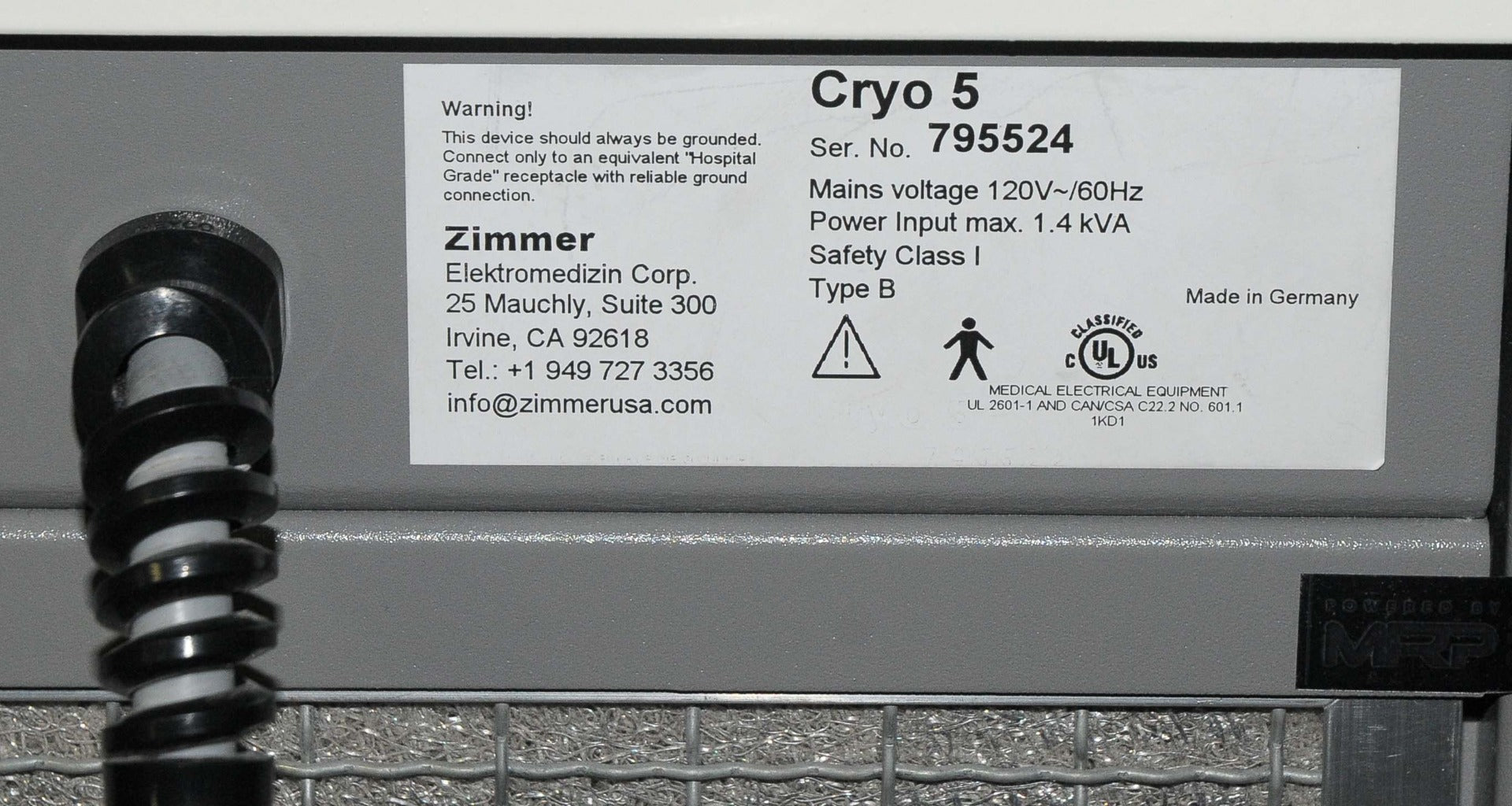 Zimmer Cryo5 Chiller Skin Cooling Epidermal Syner-Cool Syneron Cryo 5 IPL Laser