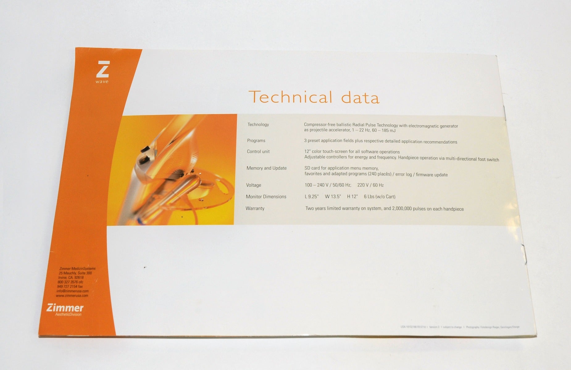 Zimmer Z WAVE PRO Radial Pulse Technology Patient Brochure ZWave Technical Data