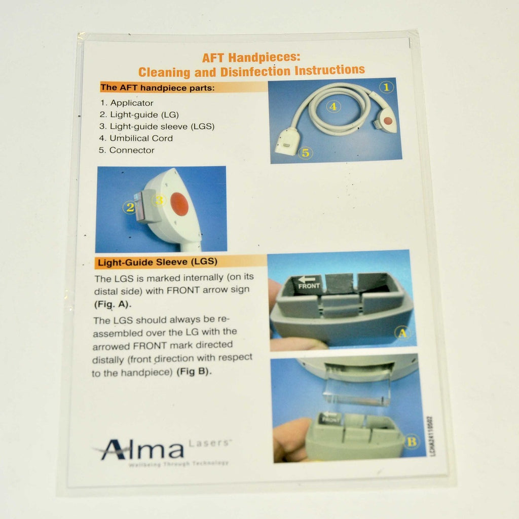 Alma Lasers AFT Handpiece Cleaning Disinfection Instructions Light Guide Sheet