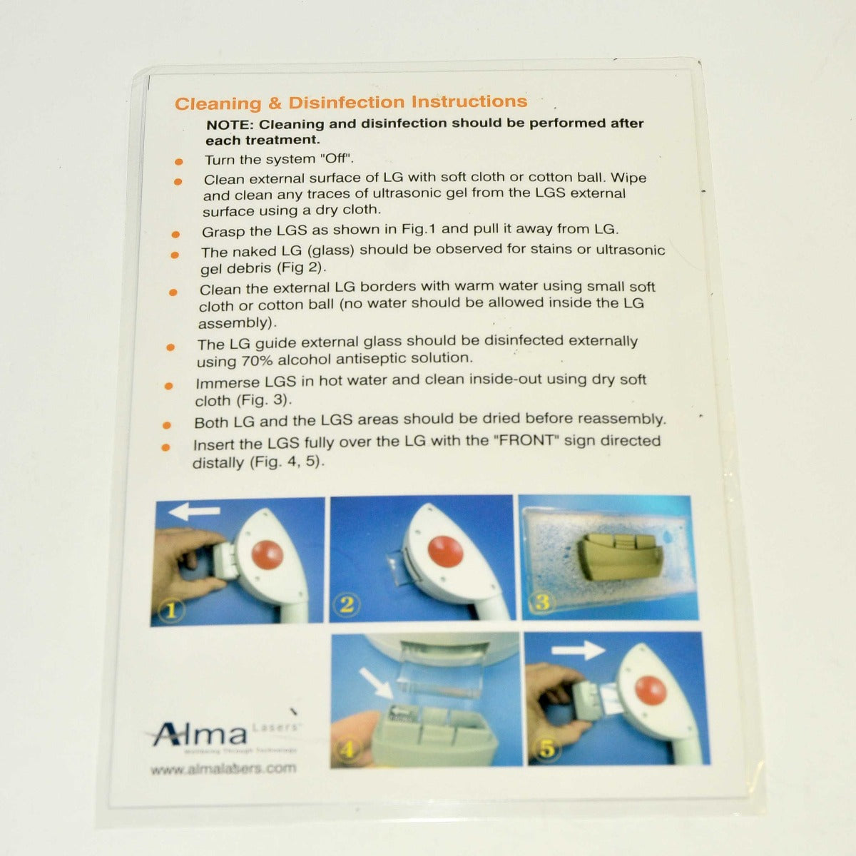 Alma Lasers AFT Handpiece Cleaning Disinfection Instructions Light Guide Sheet