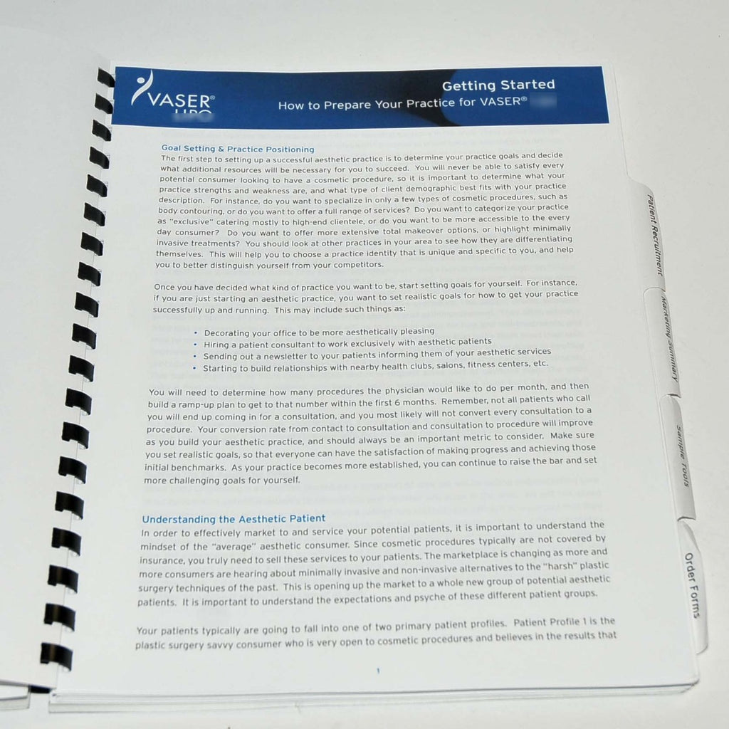 VASER PRACTICE GUIDE Office Setup Marketing Tool Promos Health Fairs Advertising
